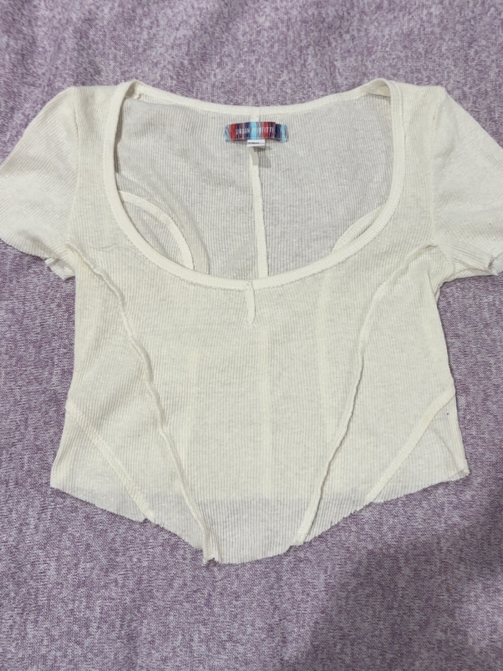 Urban Outfitters Cream Ribbed Scoop Crop Top